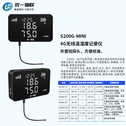 S200G-MINI 4G無(wú)線短探頭溫濕度記錄儀